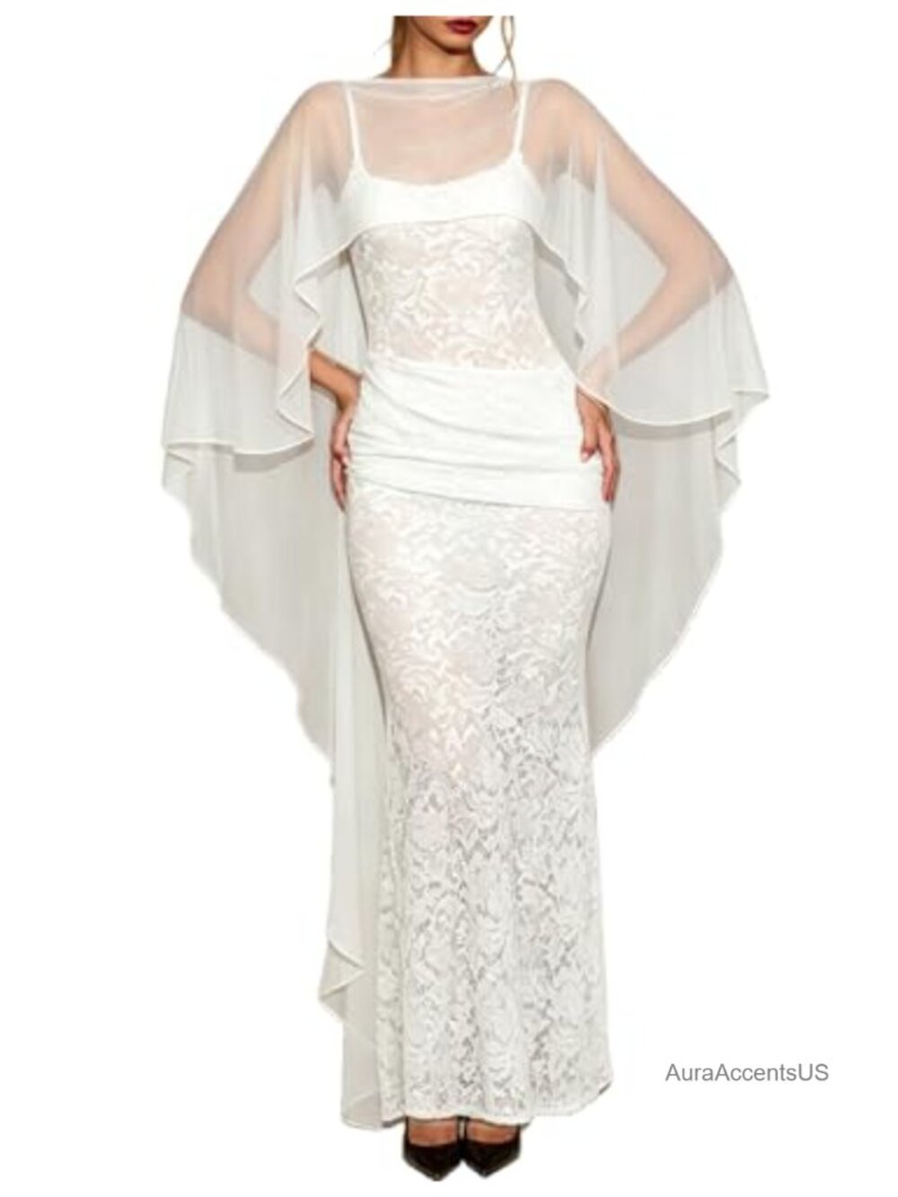 Chiffon Cape for Women Sheer Long Shawl Wraps Bridal Capelet Evening Dress